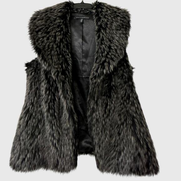 White House Black Market Faux Fur Long Vest Gray Black Sleeveless Jacket Med - Picture 2 of 15
